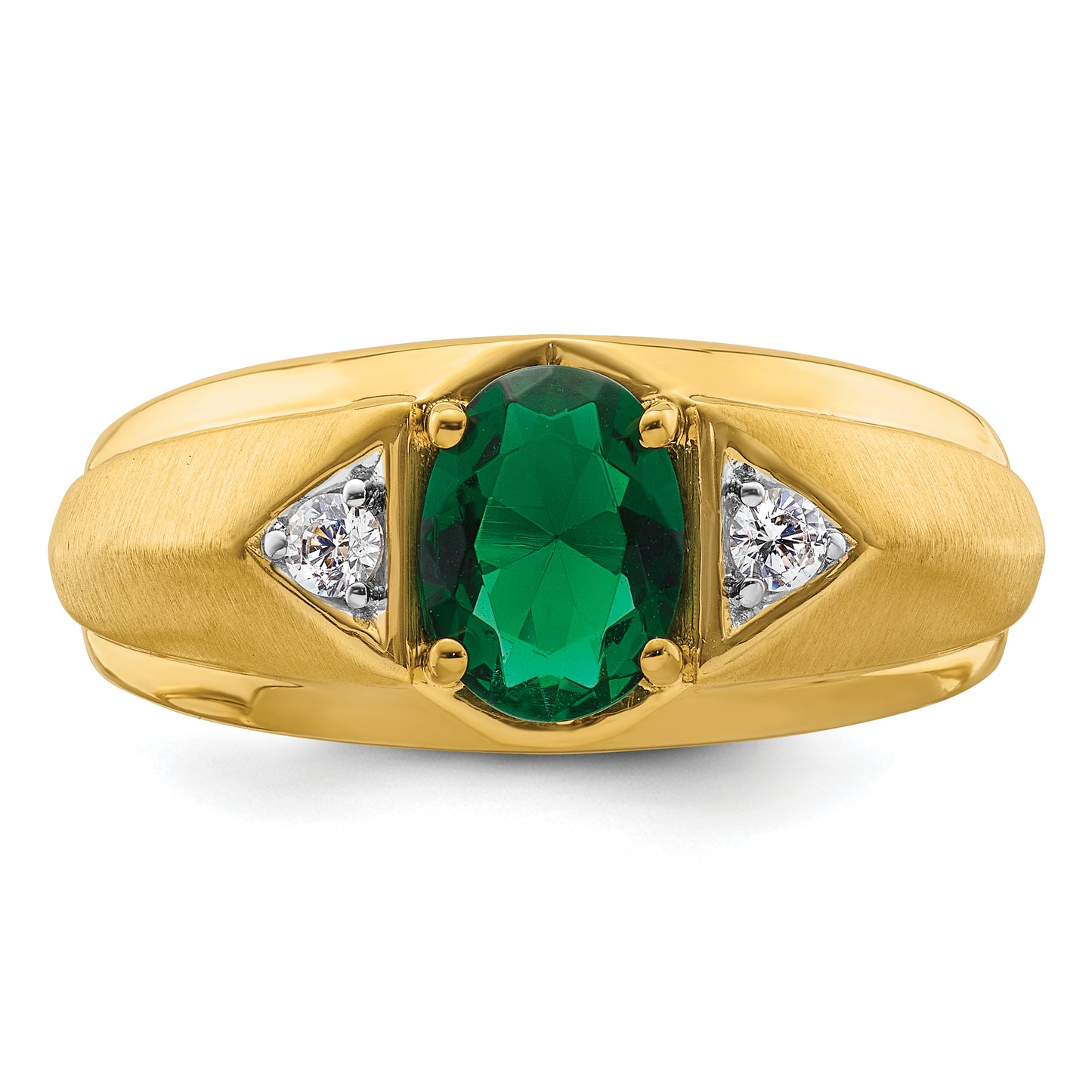 14k Yellow Gold 1/10 Ct. Lab Grown Diamond VS/SI+ G+ and Created Emerald Men's Ring