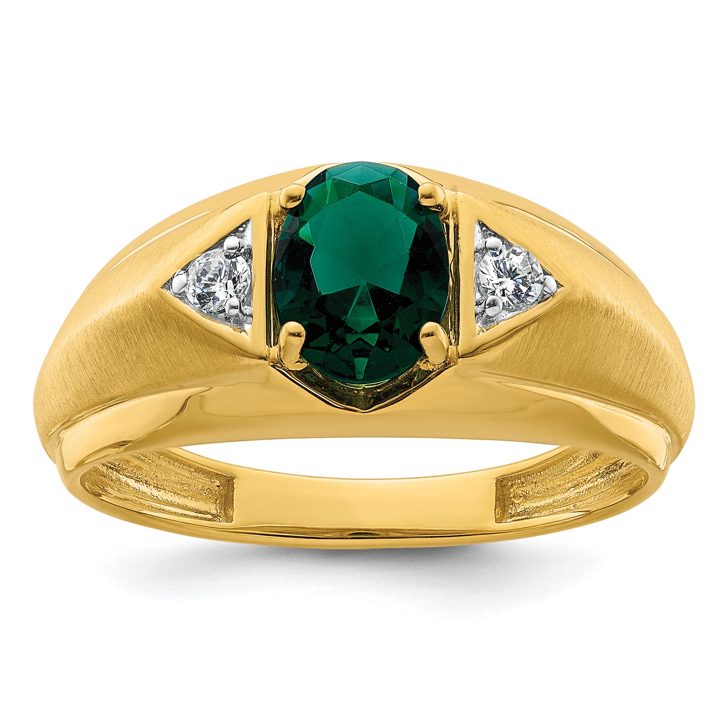 14k Yellow Gold 1/10 Ct. Lab Grown Diamond VS/SI+ G+ and Created Emerald Men's Ring