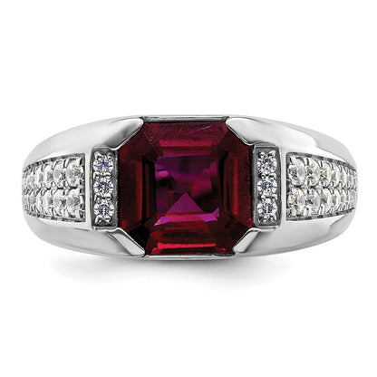 14k White Gold 5/8 Ct. Lab Grown Diamond VS/SI+ G+ and Created Ruby Men's Ring