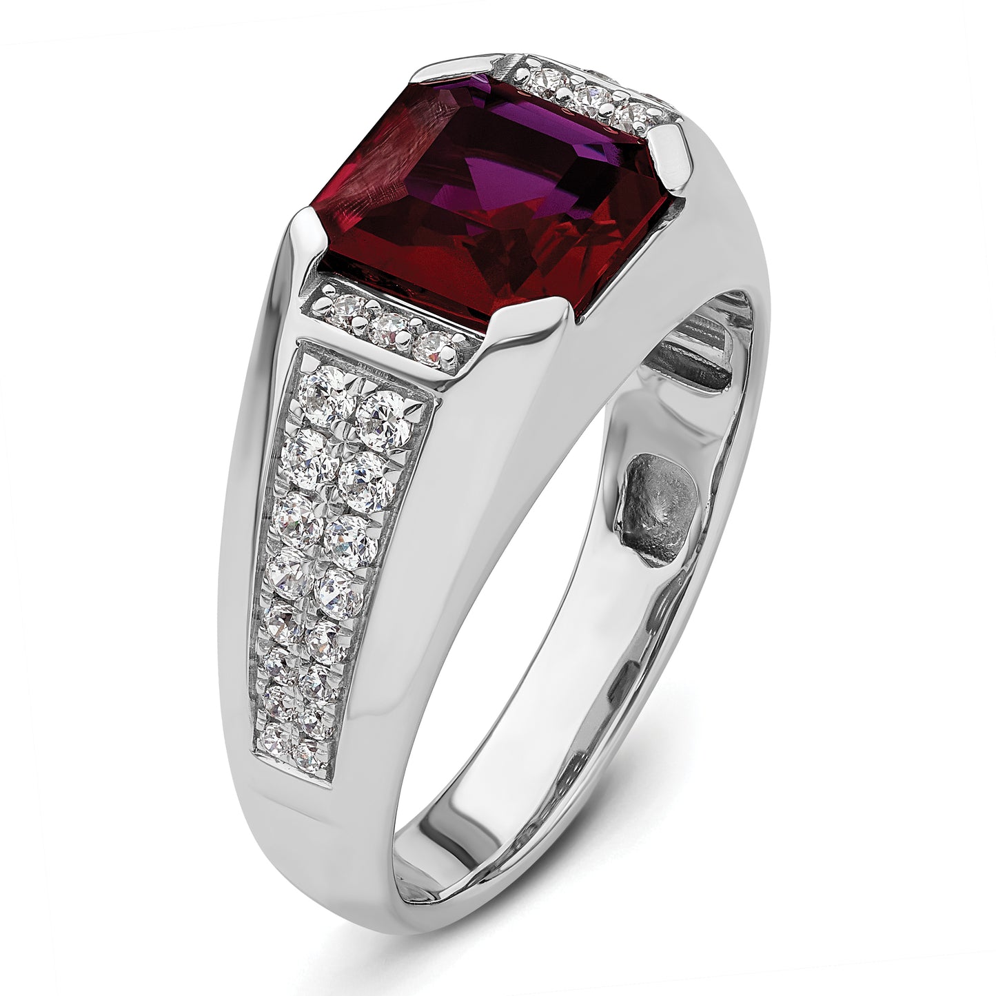 14k White Gold 5/8 Ct. Lab Grown Diamond VS/SI+ G+ and Created Ruby Men's Ring