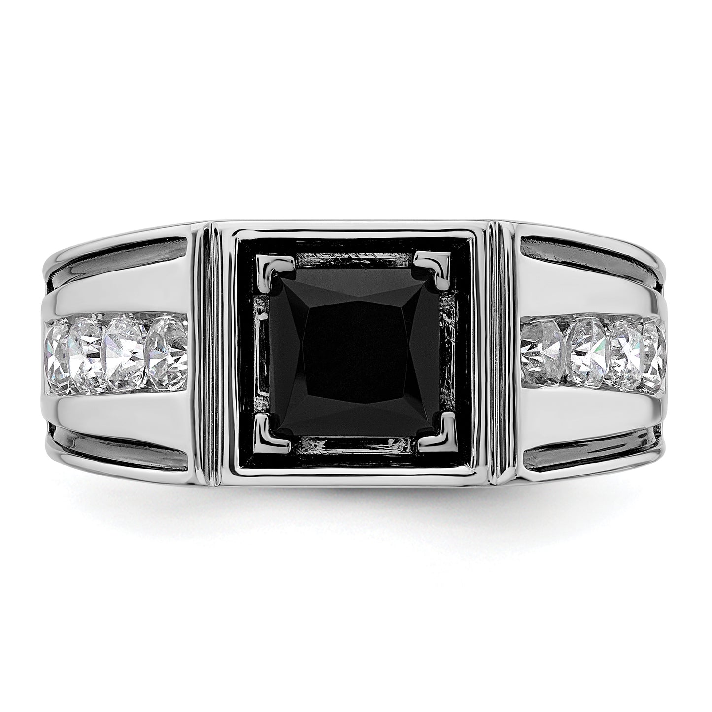 14k White Gold Black Rhodium 7/8 Ct. Lab Grown Diamond VS/SI+ G+ and Onyx Men's Ring