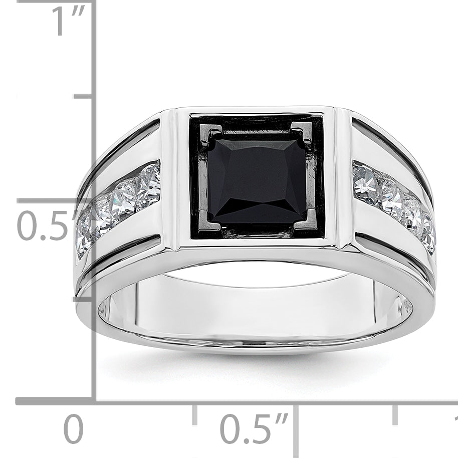 14k White Gold Black Rhodium 7/8 Ct. Lab Grown Diamond VS/SI+ G+ and Onyx Men's Ring