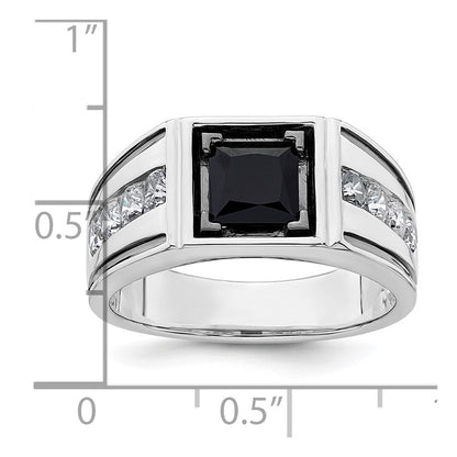 14k White Gold Black Rhodium 7/8 Ct. Lab Grown Diamond VS/SI+ G+ and Onyx Men's Ring