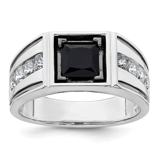 14k White Gold Black Rhodium 7/8 Ct. Lab Grown Diamond VS/SI+ G+ and Onyx Men's Ring