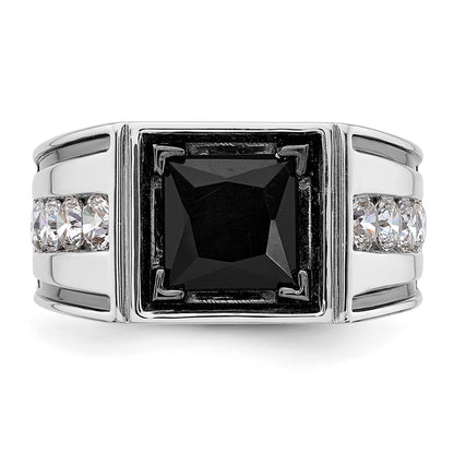 14k White Gold Black Rhodium 1 1/3 Ct. Lab Grown Diamond VS/SI+ G+ and Onyx Men's Ring