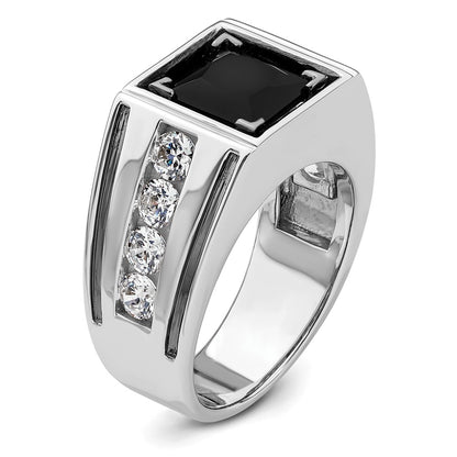 14k White Gold Black Rhodium 1 1/3 Ct. Lab Grown Diamond VS/SI+ G+ and Onyx Men's Ring