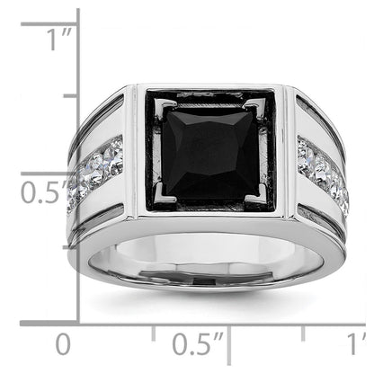 14k White Gold Black Rhodium 1 1/3 Ct. Lab Grown Diamond VS/SI+ G+ and Onyx Men's Ring