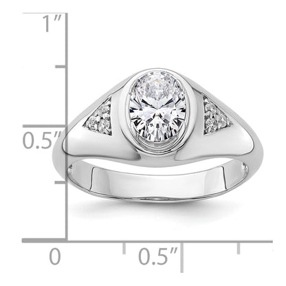 14k White Gold 1/10 Ct. Lab Grown Diamond 1 Ct. Oval Center Men's Ring