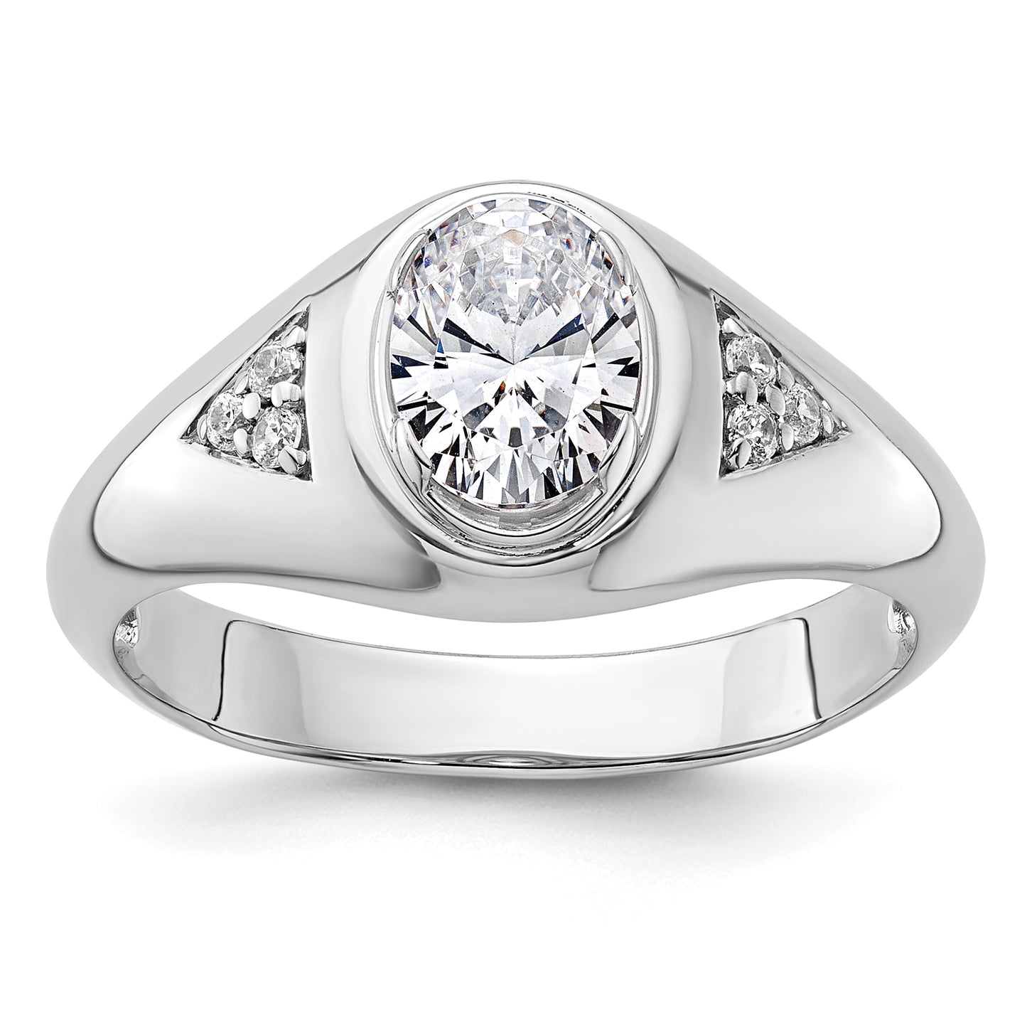 14k White Gold 1/10 Ct. Lab Grown Diamond 1 Ct. Oval Center Men's Ring