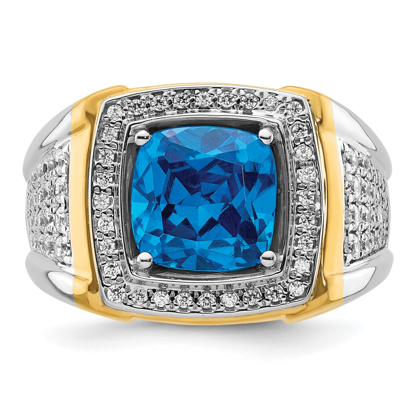 14k Two-Tone 3/4 Ct. Lab Grown Diamond VS/SI+ G+ and Blue Topaz Men's Ring