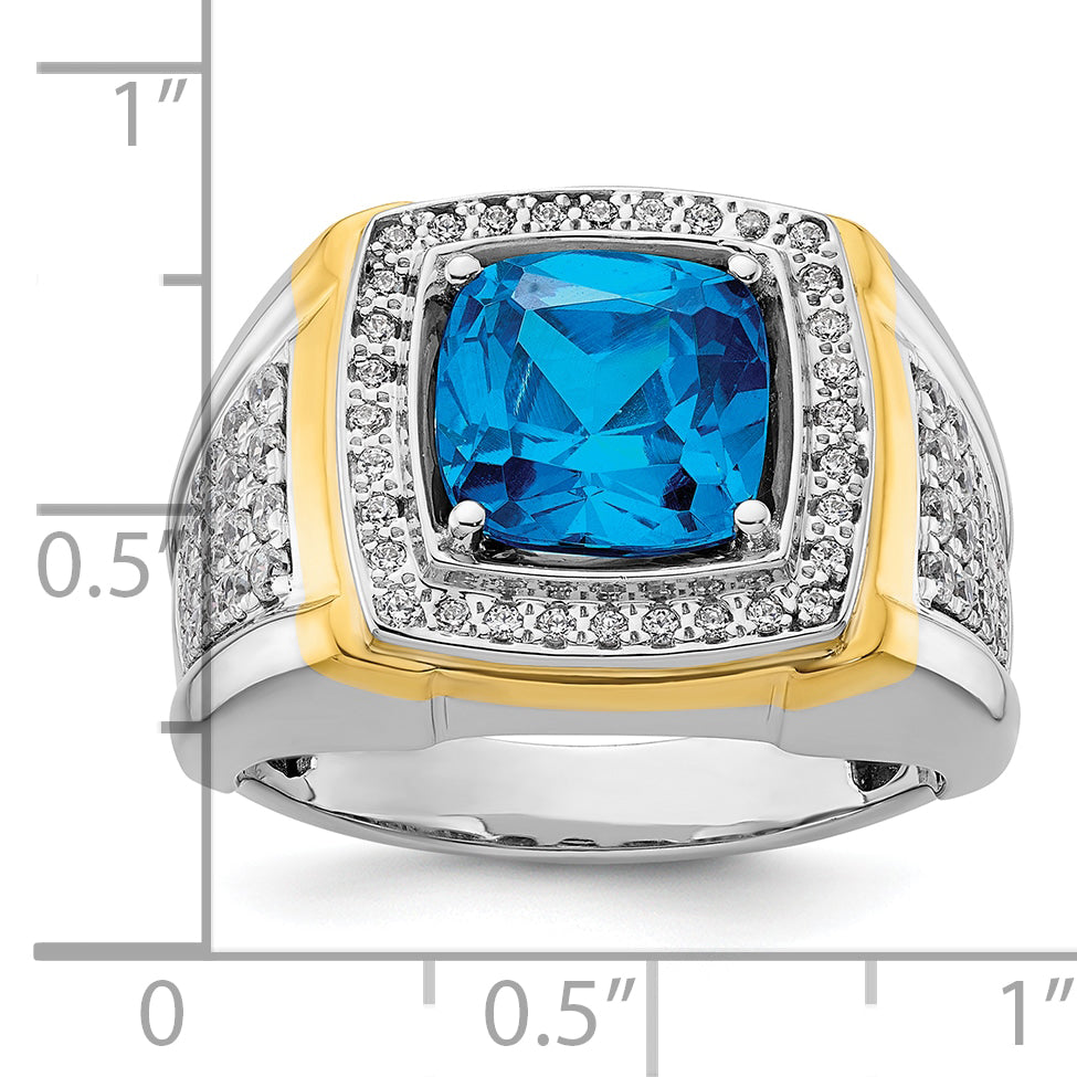 14k Two-Tone 3/4 Ct. Lab Grown Diamond VS/SI+ G+ and Blue Topaz Men's Ring