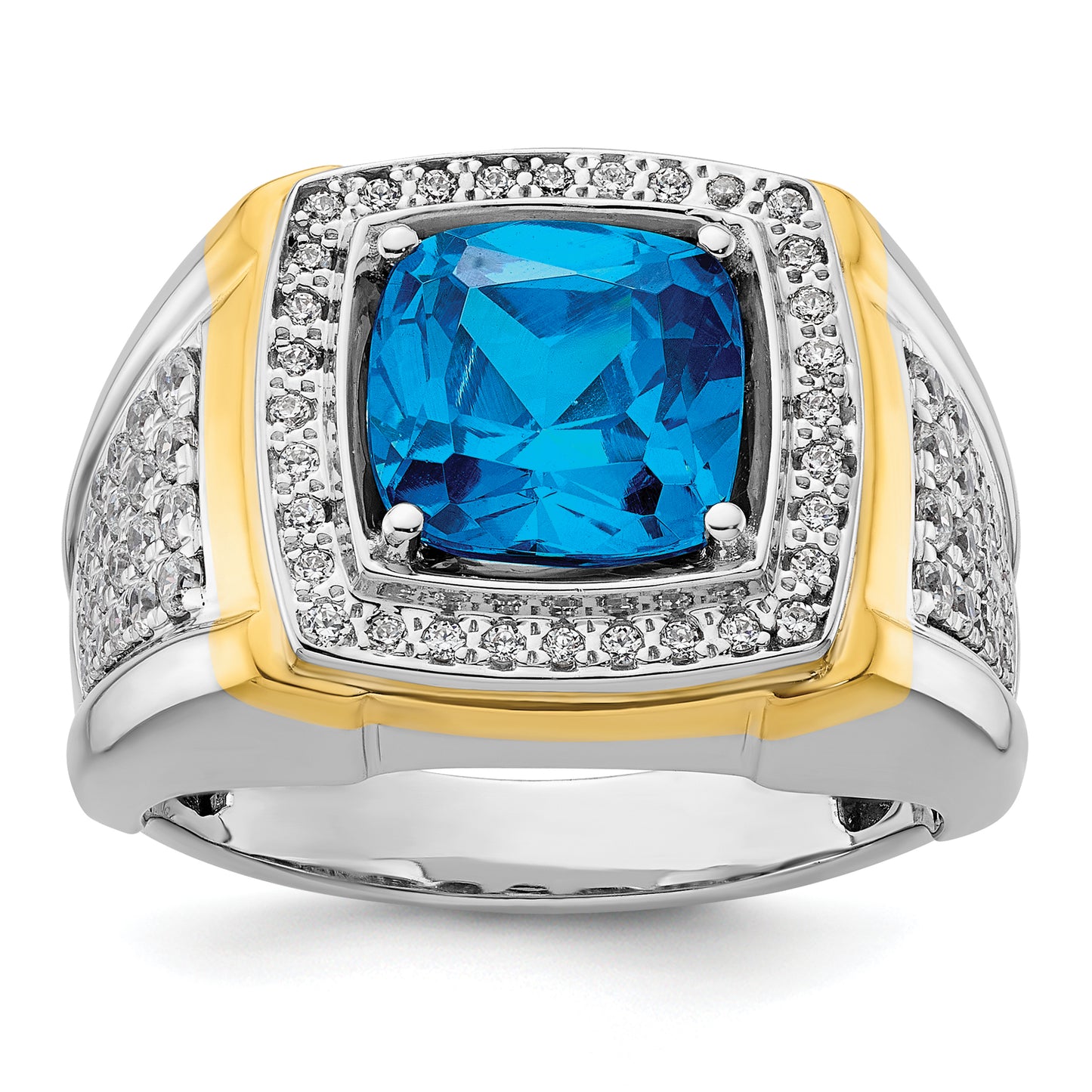 14k Two-Tone 3/4 Ct. Lab Grown Diamond VS/SI+ G+ and Blue Topaz Men's Ring