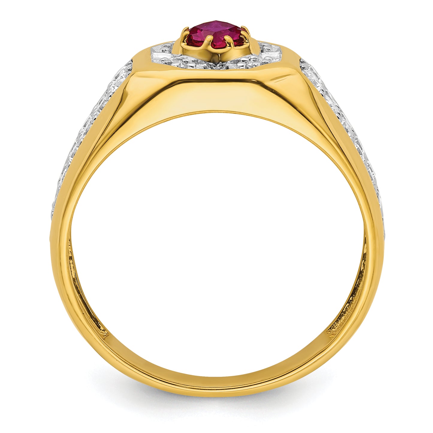 14k Yellow Gold 5/8 Ct. Lab Grown Diamond VS/SI+ G+ and Created Ruby Men's Ring