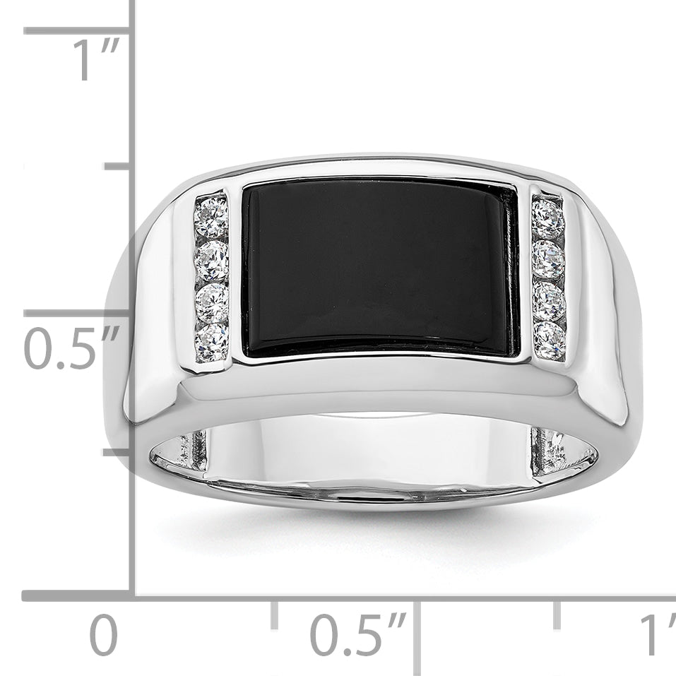 14k White Gold 1/5 Ct. Lab Grown Diamond VS/SI+ G+ and Onyx Men's Ring