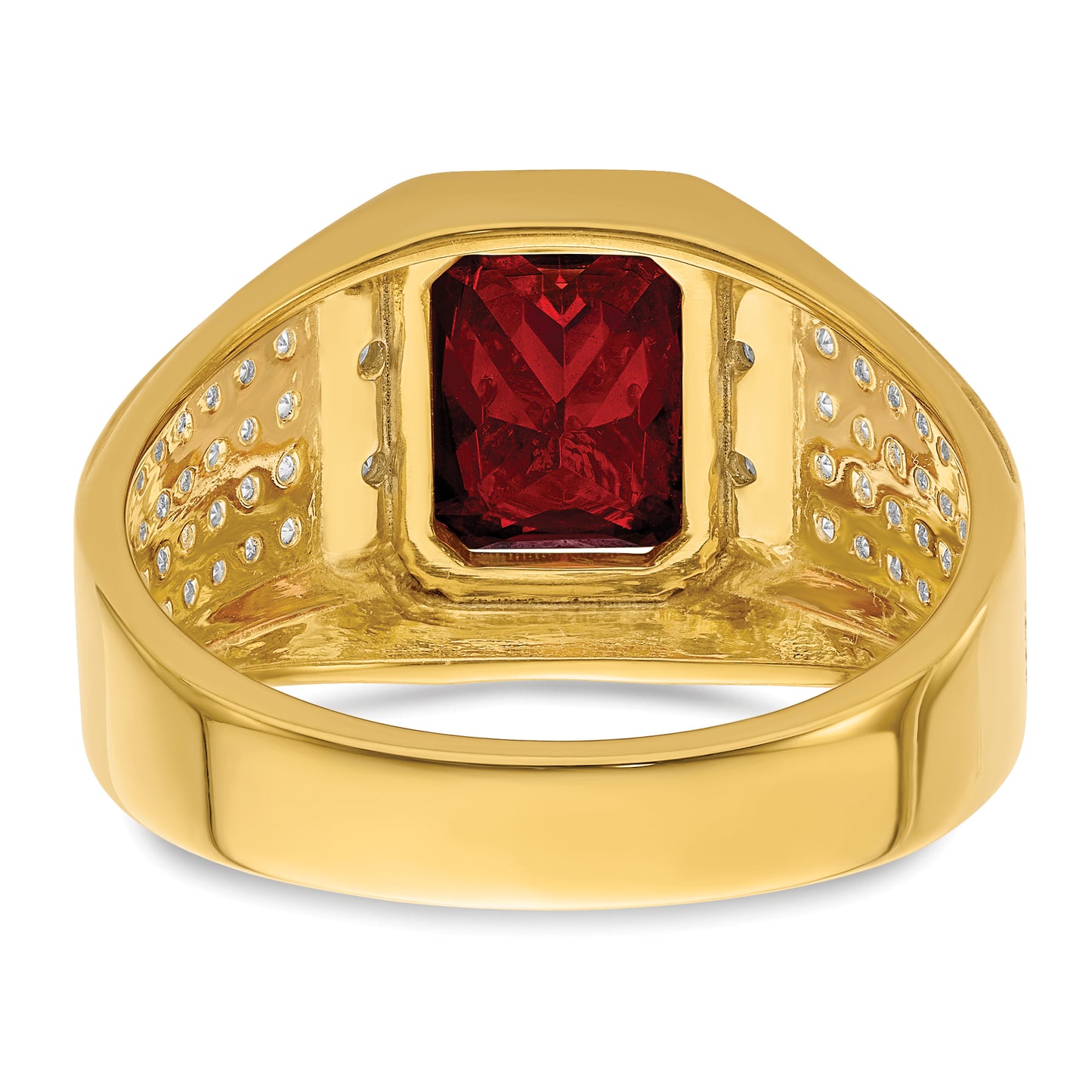 14k Yellow Gold White Rhodium 3/4 Ct. Lab Grown Diamond VS/SI+ G+ and Created Ruby Men's Ring