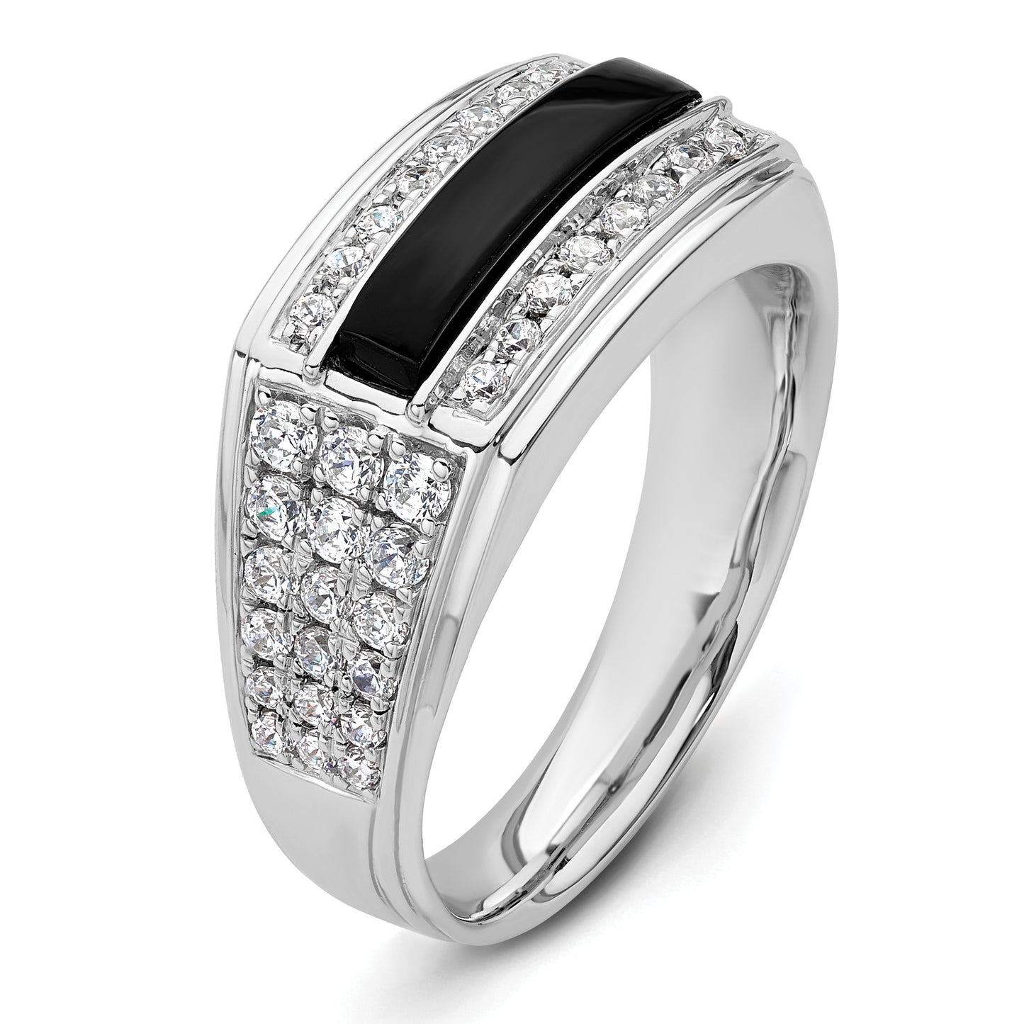 14k White Gold 1 Ct. Lab Grown Diamond VS/SI+ G+ and Onyx Men's Ring