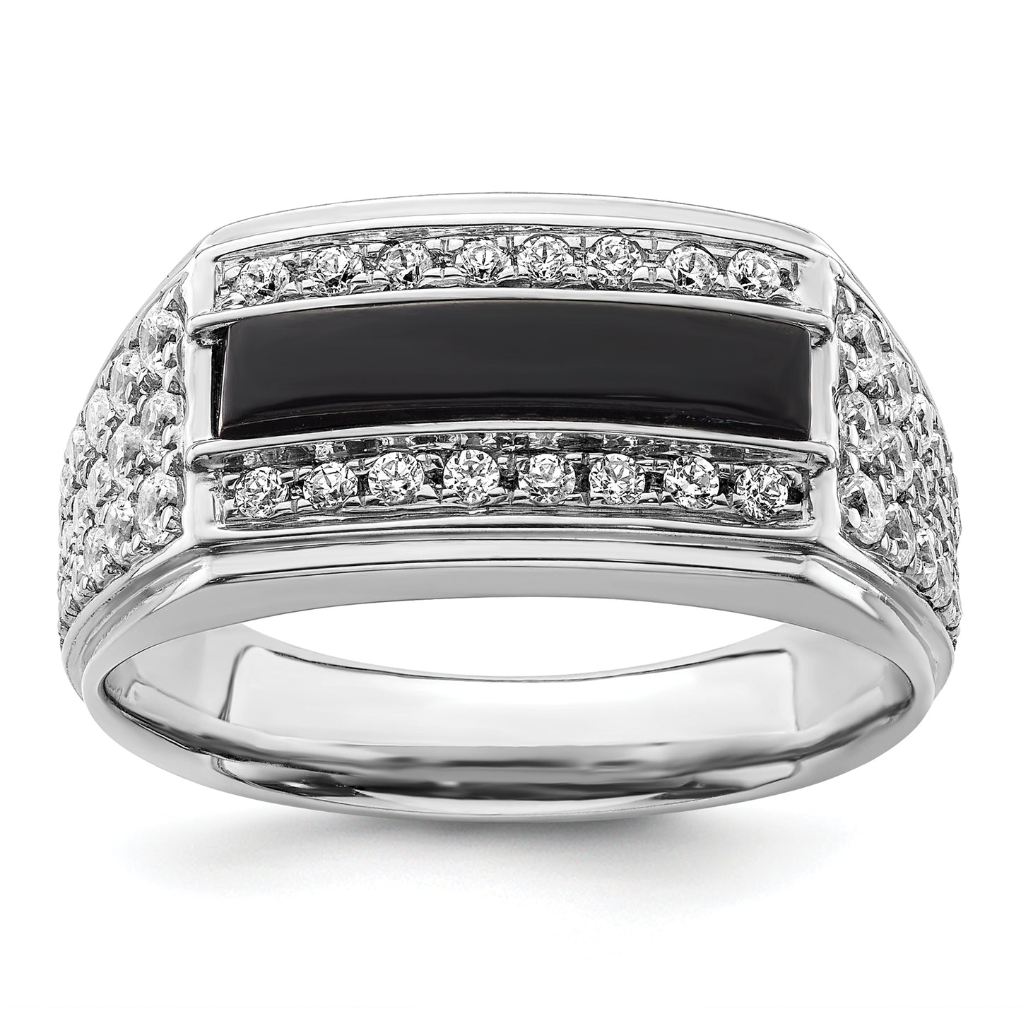 14k White Gold 1 Ct. Lab Grown Diamond VS/SI+ G+ and Onyx Men's Ring