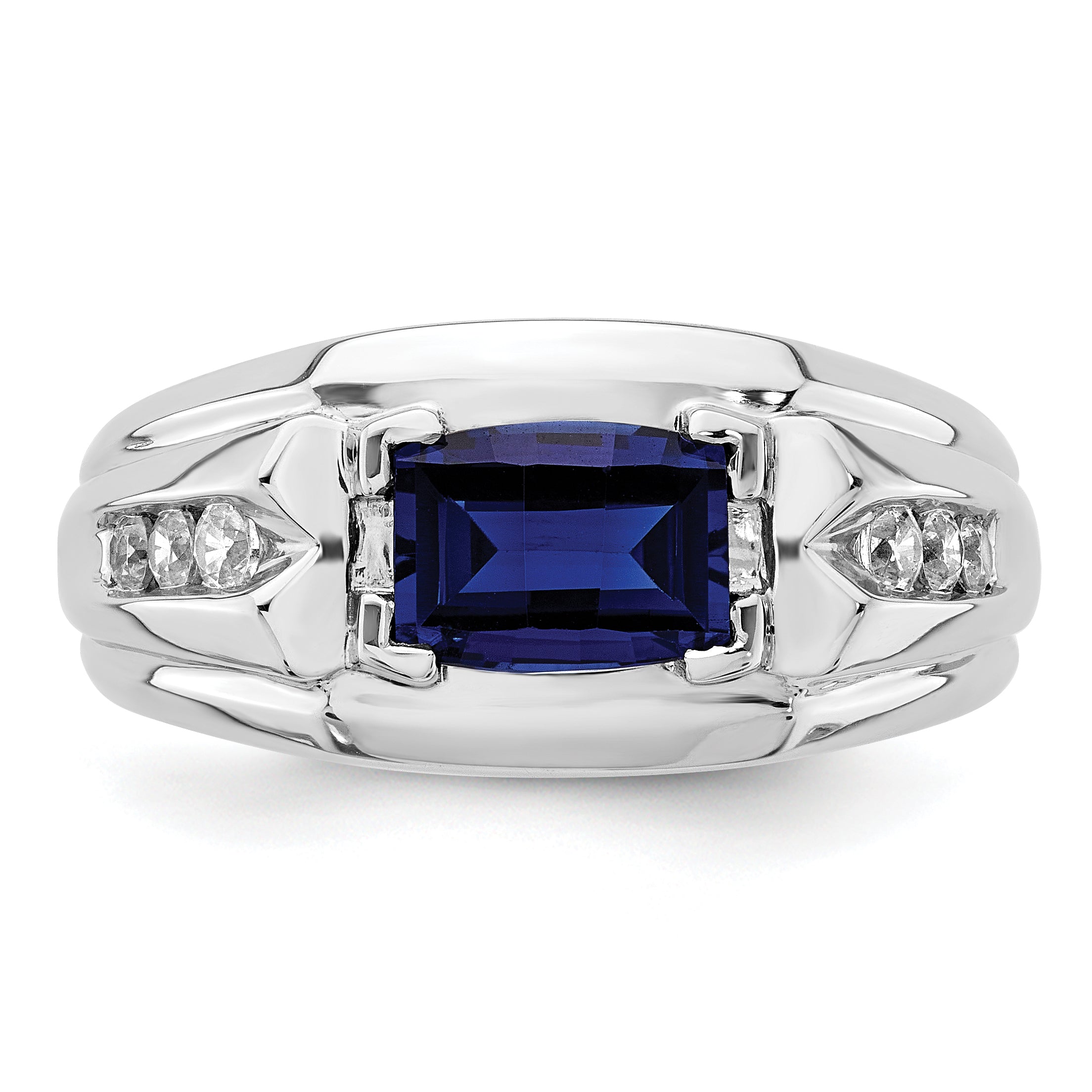 14k White Gold 1/4 Ct. Lab Grown Diamond VS/SI+ G+ and Lab Created Blue Sapphire Men's Ring