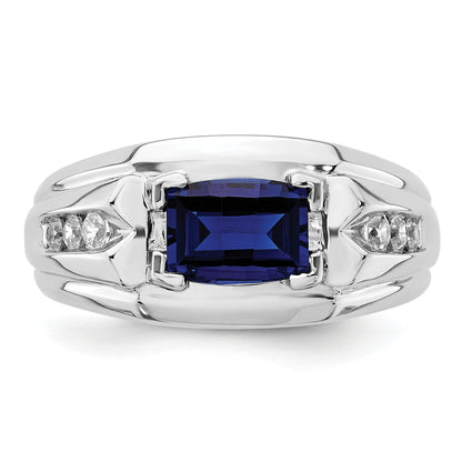 14k White Gold 1/4 Ct. Lab Grown Diamond VS/SI+ G+ and Lab Created Blue Sapphire Men's Ring
