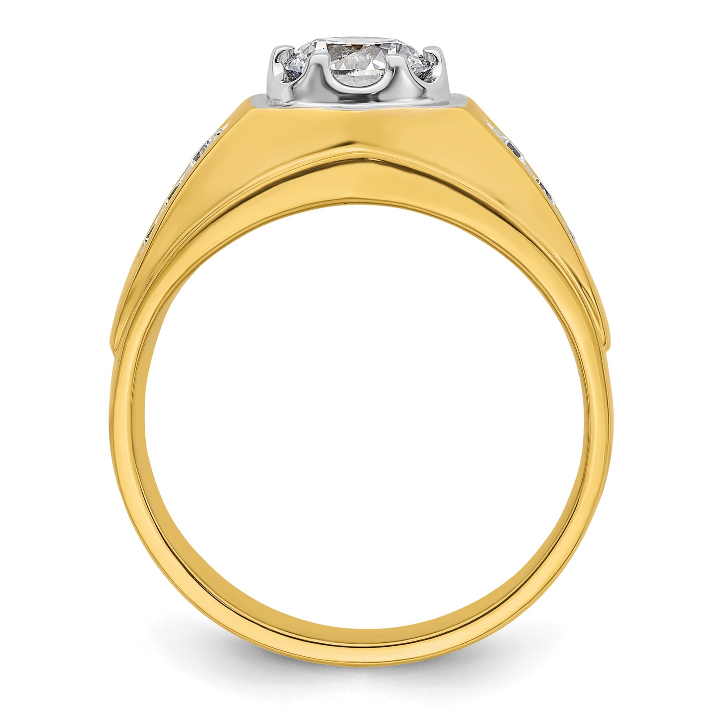 14k Two-tone Two Tone 1/5 Ct. Lab Grown Diamond VS/SI+ G+ 1 Ct. Center Round Polished and Satin Men's Ring