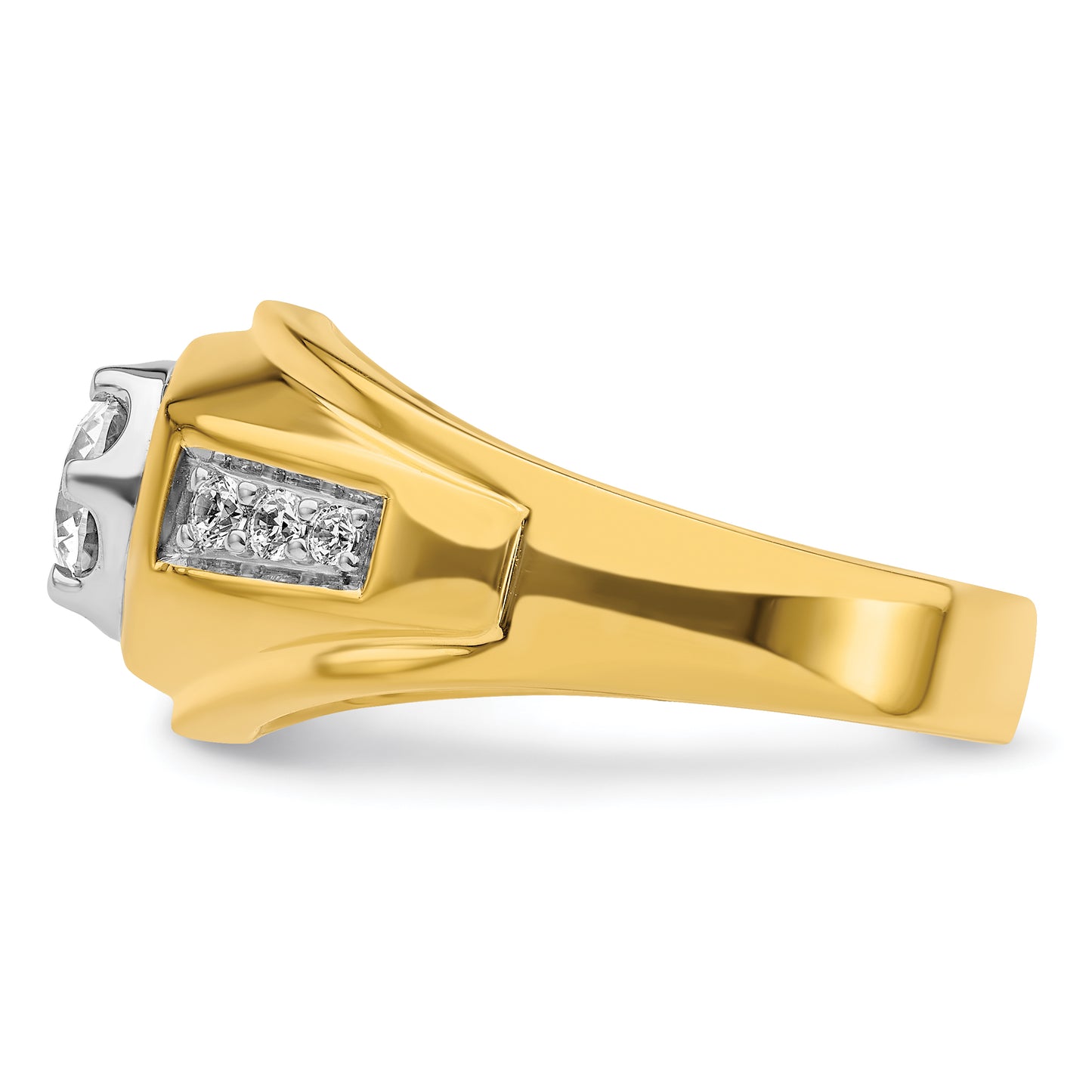 14k Two-tone Two Tone 1/5 Ct. Lab Grown Diamond VS/SI+ G+ 1 Ct. Center Round Polished and Satin Men's Ring