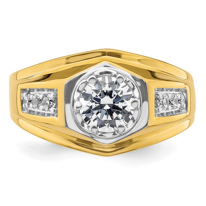 14k Two-tone  Two Tone 1/5 Ct. Lab Grown Diamond VS/SI+ G+ 1 Ct. Center Round Semi Mount Polished and Satin Men's Ring