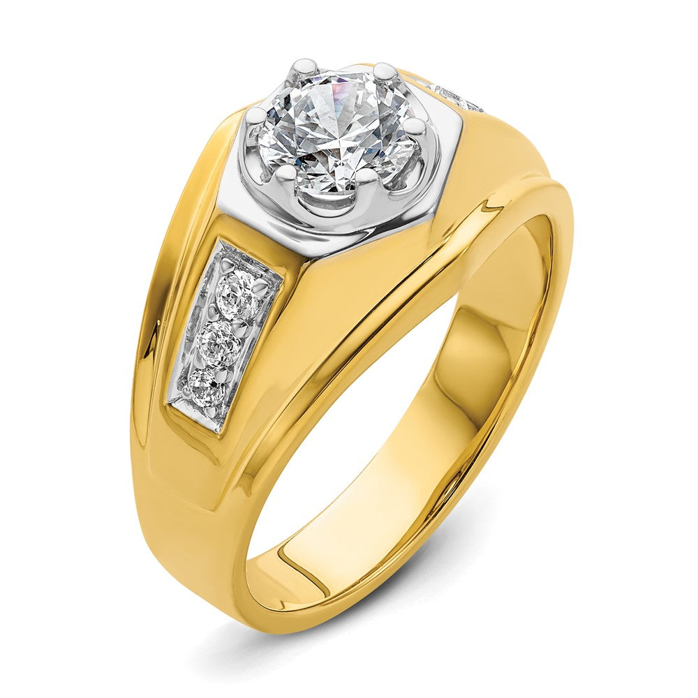 14k Two-tone  Two Tone 1/5 Ct. Lab Grown Diamond VS/SI+ G+ 1 Ct. Center Round Semi Mount Polished and Satin Men's Ring