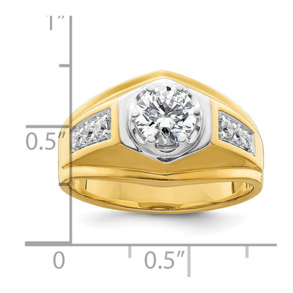 14k Two-tone  Two Tone 1/5 Ct. Lab Grown Diamond VS/SI+ G+ 1 Ct. Center Round Semi Mount Polished and Satin Men's Ring