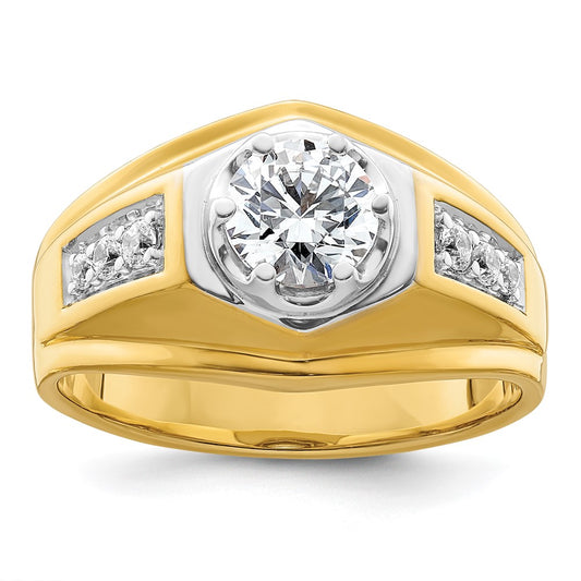 14k Two-tone  Two Tone 1/5 Ct. Lab Grown Diamond VS/SI+ G+ 1 Ct. Center Round Semi Mount Polished and Satin Men's Ring