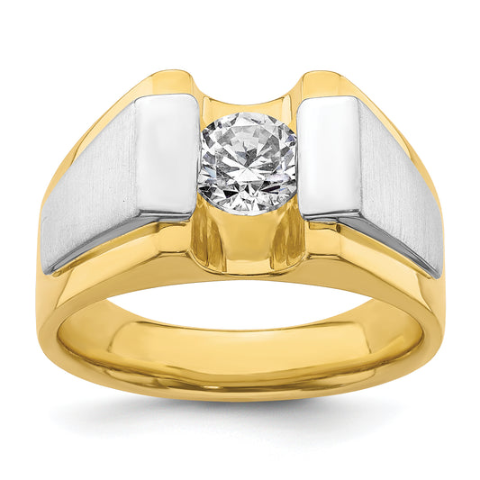 14k Two-Tone 1 Ct. Lab Grown Diamond VS/SI+ G+ Polished and Satin Men's Ring