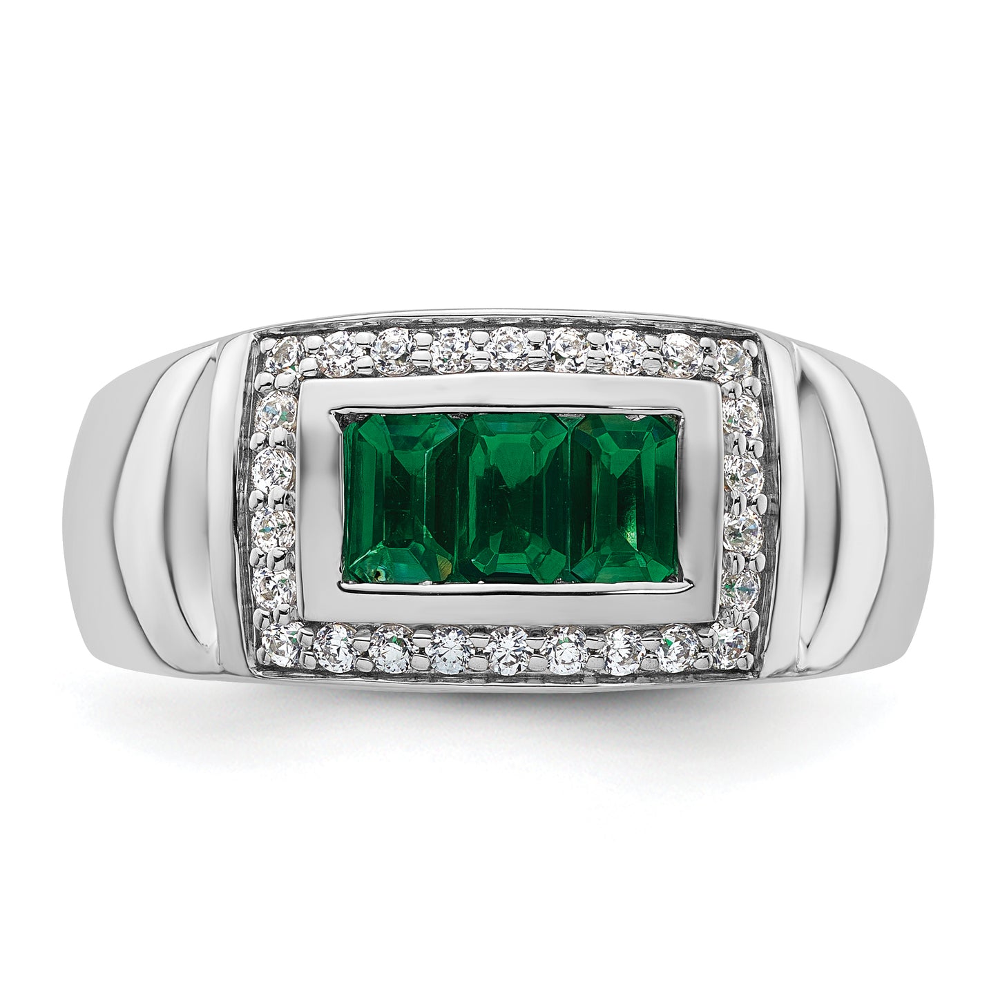 14k White Gold 1/3 Ct. Lab Grown Diamond VS/SI+ G+ and Created Emerald Men's Ring