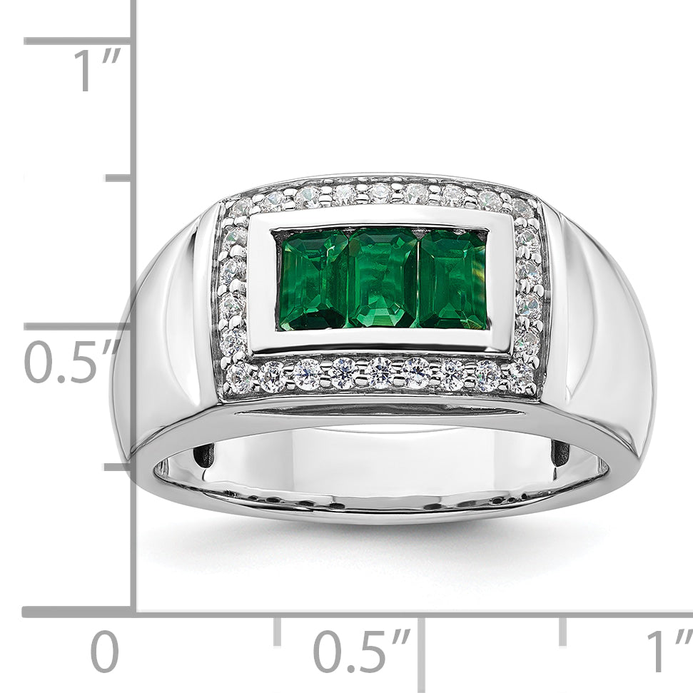 14k White Gold 1/3 Ct. Lab Grown Diamond VS/SI+ G+ and Created Emerald Men's Ring