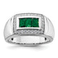 14k White Gold 1/3 Ct. Lab Grown Diamond VS/SI+ G+ and Created Emerald Men's Ring