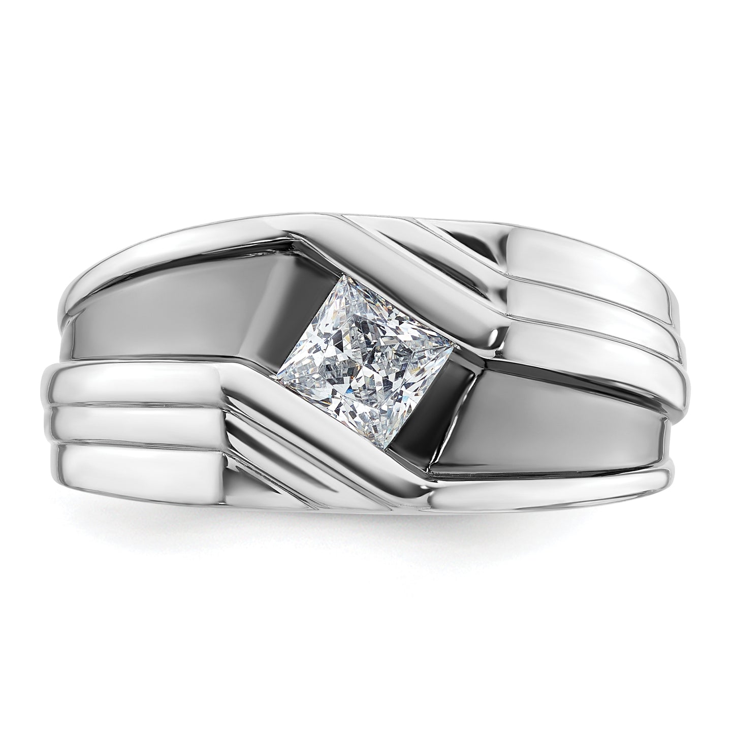 14k White Gold with Black Rhodium 1/2 Ct. Lab Grown Diamond VS/SI+ G+ Satin Men's Ring