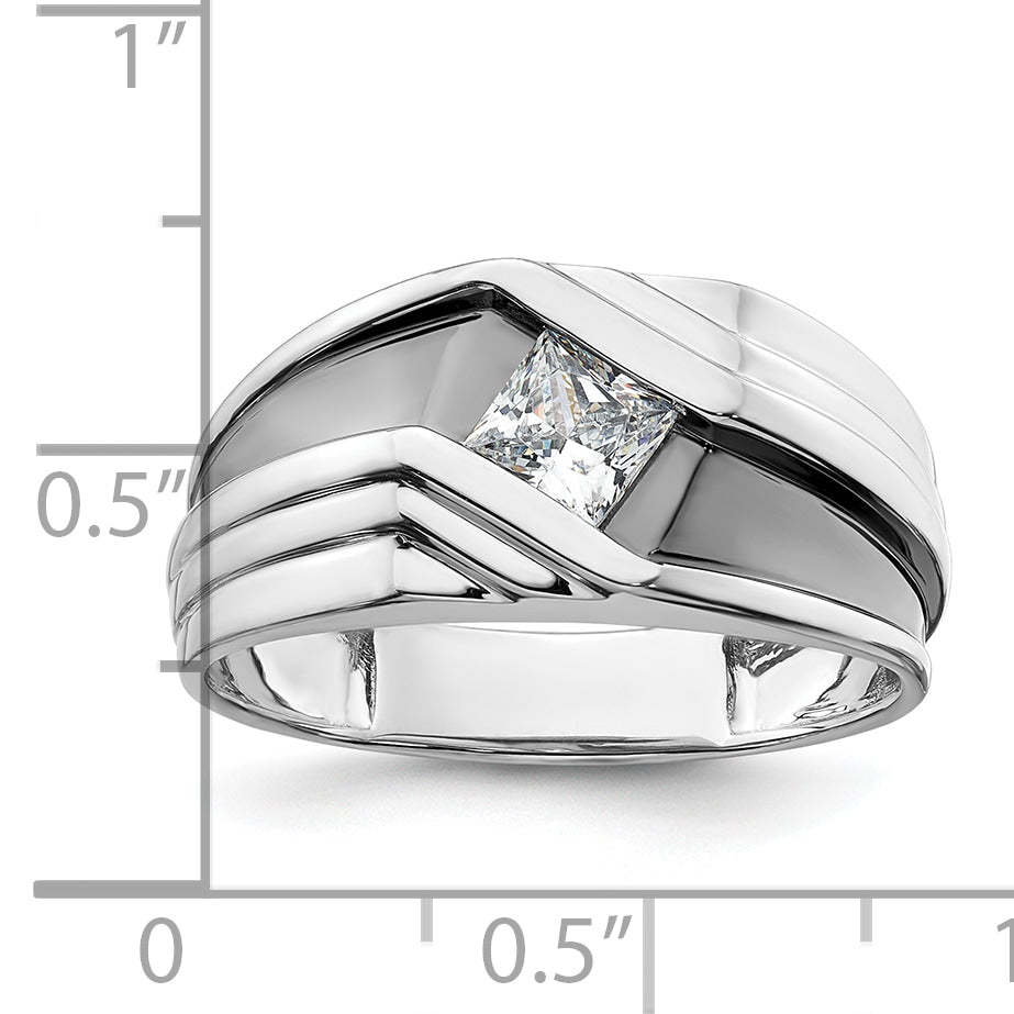 14k White Gold with Black Rhodium 1/2 Ct. Lab Grown Diamond VS/SI+ G+ Satin Men's Ring