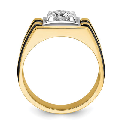 14k Two-tone  Two Tone with Black Rhodium 1 Ct. Lab Grown Diamond VS/SI+ G+ Complete Polished and Satin Men's Ring