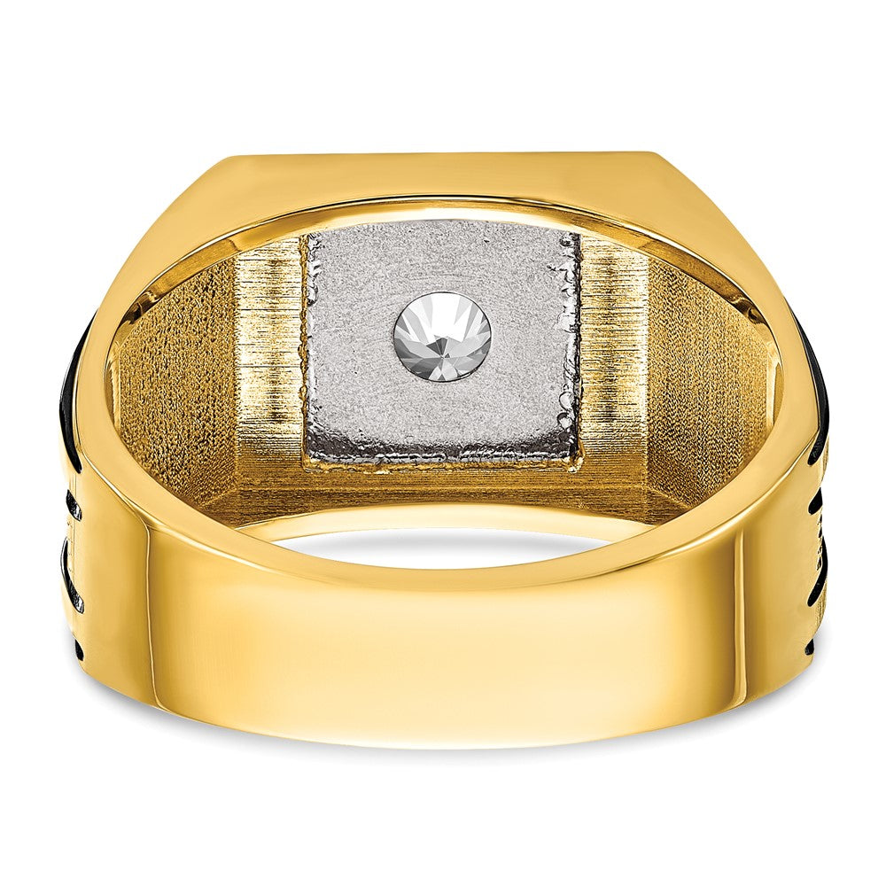 14k Two-tone  Two Tone with Black Rhodium 1 Ct. Lab Grown Diamond VS/SI+ G+ Complete Polished and Satin Men's Ring
