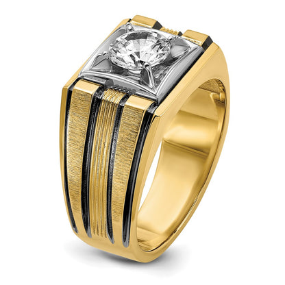 14k Two-tone  Two Tone with Black Rhodium 1 Ct. Lab Grown Diamond VS/SI+ G+ Complete Polished and Satin Men's Ring