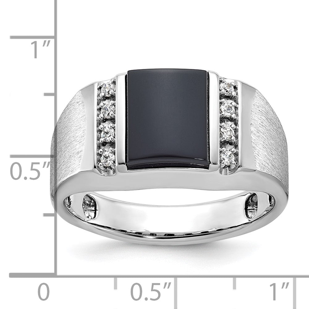 10K White Gold Ibgoodman Men'S Satin Onyx And Diamond Complete Ring