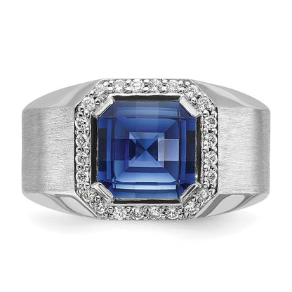 10K White Gold Ibgoodman Men'S Cr. Sapphire And Diamond Complete Ring