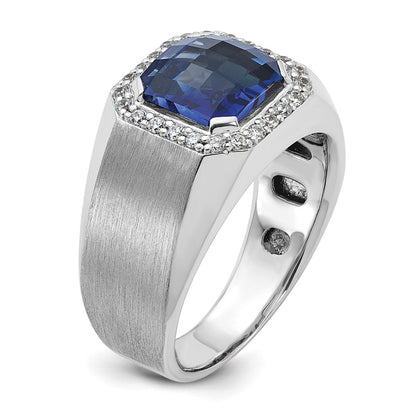 10K White Gold Ibgoodman Men'S Cr. Sapphire And Diamond Complete Ring