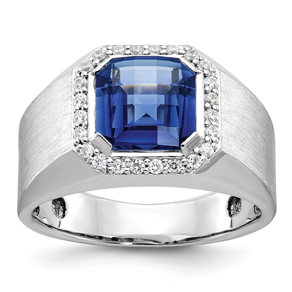 10K White Gold Ibgoodman Men'S Cr. Sapphire And Diamond Complete Ring