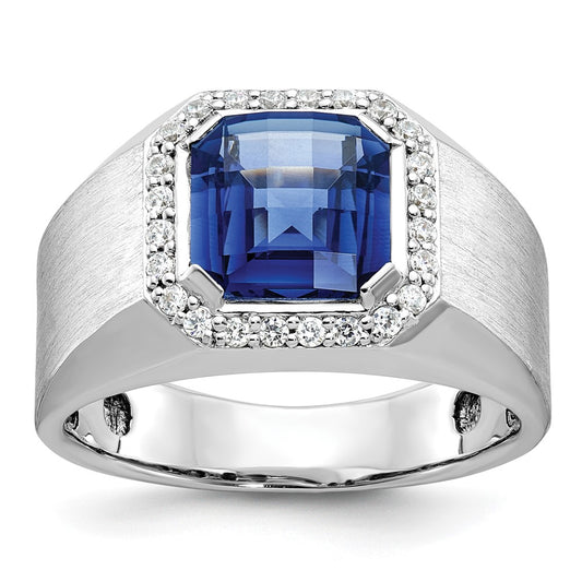 10K White Gold Ibgoodman Men'S Cr. Sapphire And Diamond Complete Ring