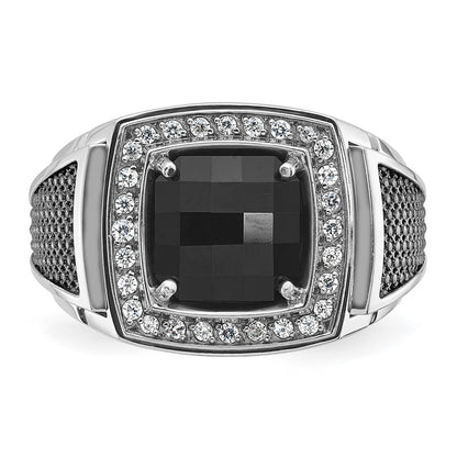 10K White Gold Ibgoodman Men'S Black Rhodium Onyx And Diamond Complete Ring