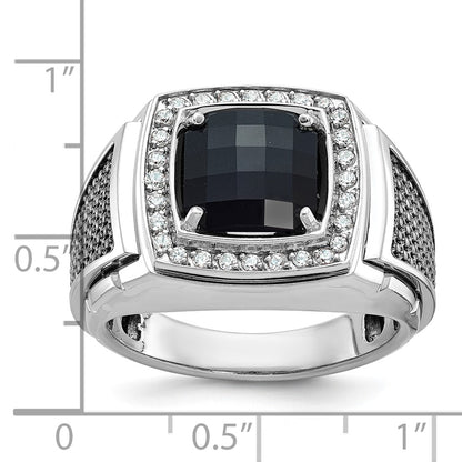 10K White Gold Ibgoodman Men'S Black Rhodium Onyx And Diamond Complete Ring