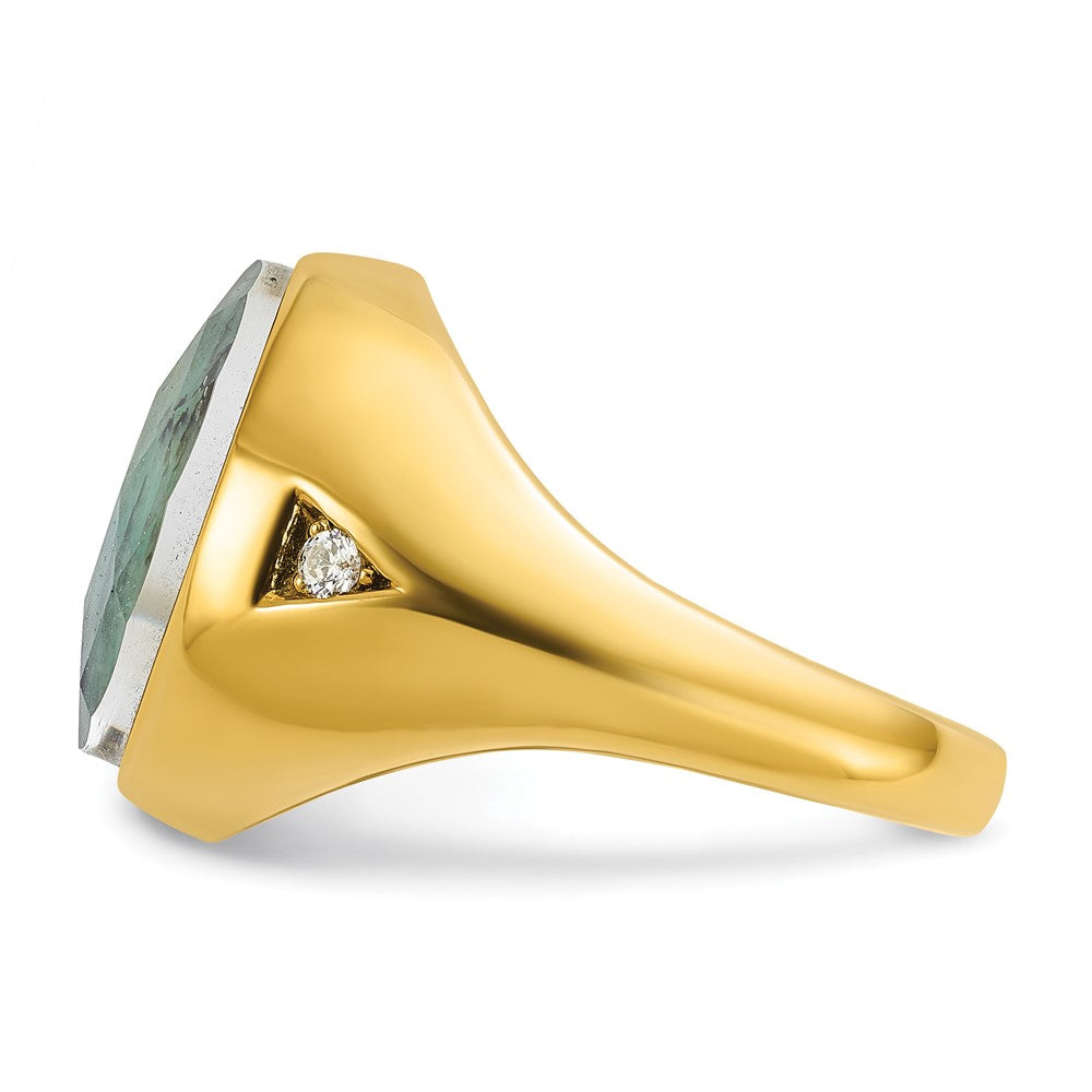 10K Yellow Gold Ibgoodman Men'S Oval Emerald Doublet Stone And Diamond Complete Ring