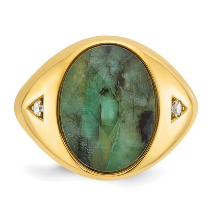 10K Yellow Gold Ibgoodman Men'S Oval Emerald Doublet Stone And Diamond Complete Ring