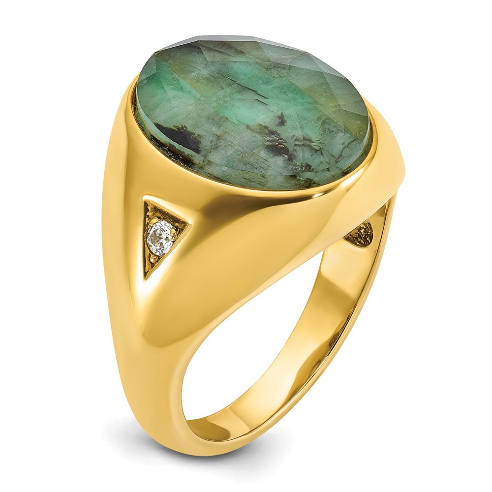 10K Yellow Gold Ibgoodman Men'S Oval Emerald Doublet Stone And Diamond Complete Ring