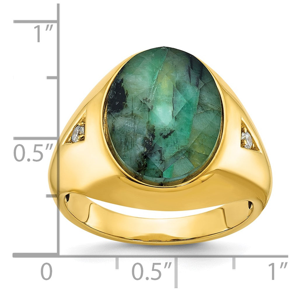 10K Yellow Gold Ibgoodman Men'S Oval Emerald Doublet Stone And Diamond Complete Ring