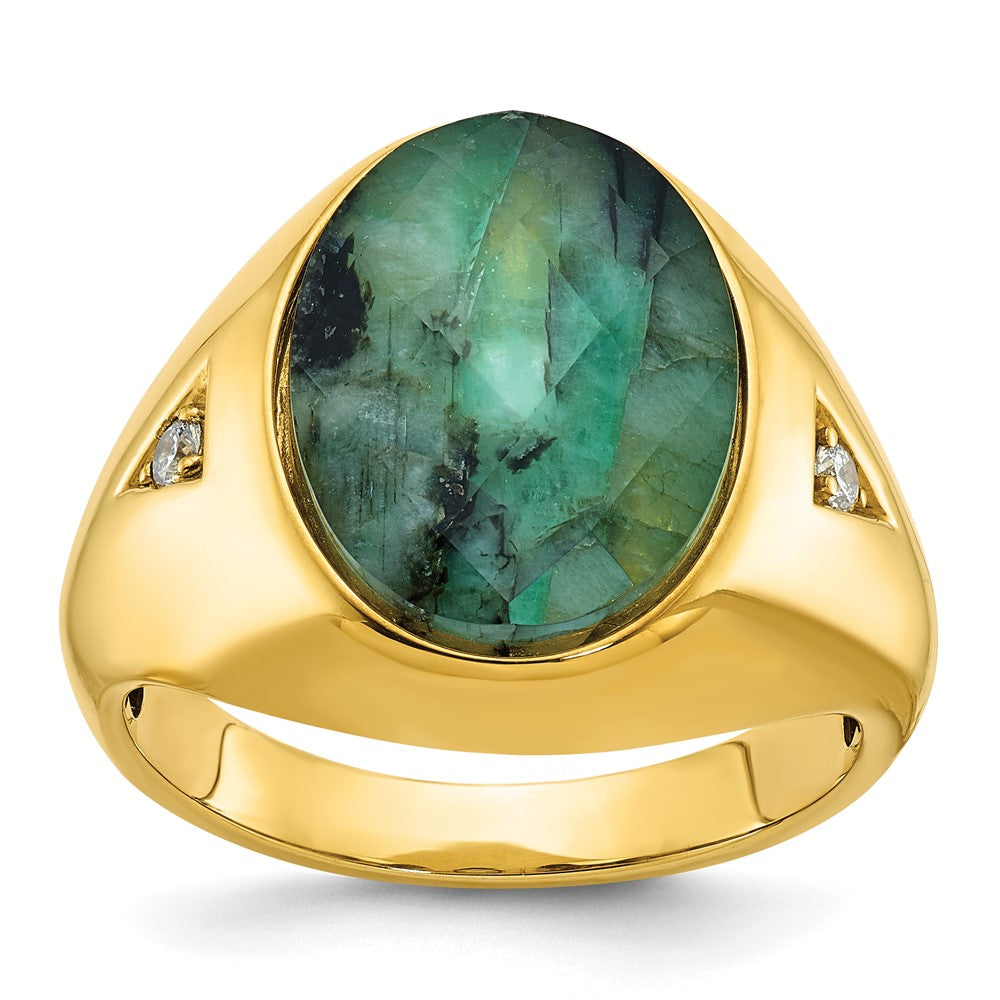 10K Yellow Gold Ibgoodman Men'S Oval Emerald Doublet Stone And Diamond Complete Ring